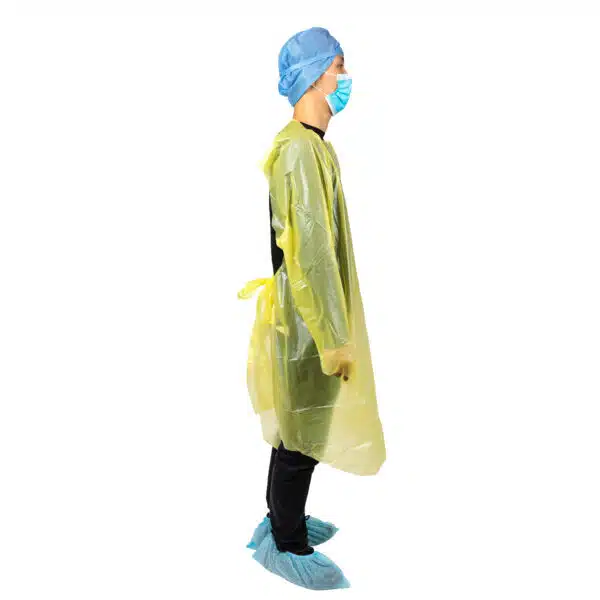 Disposable plastic CPE gown with thumb loops - 画像 (2)