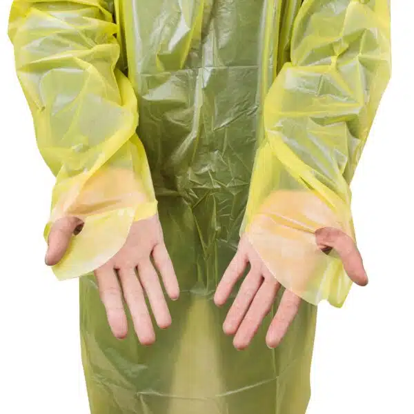 Disposable plastic CPE gown with thumb loops - 画像 (6)