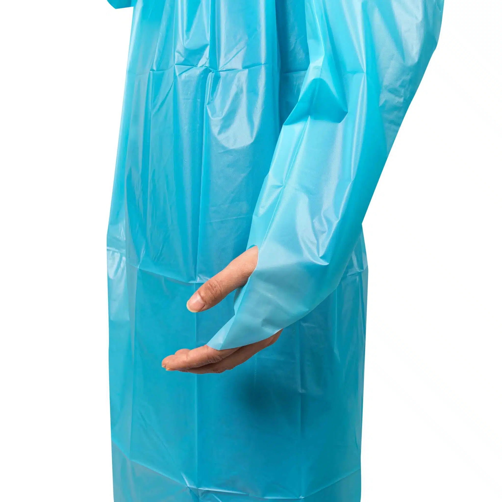 Blue plastic isolation gowns, fluid resistant PE gowns - รูปภาพ 3