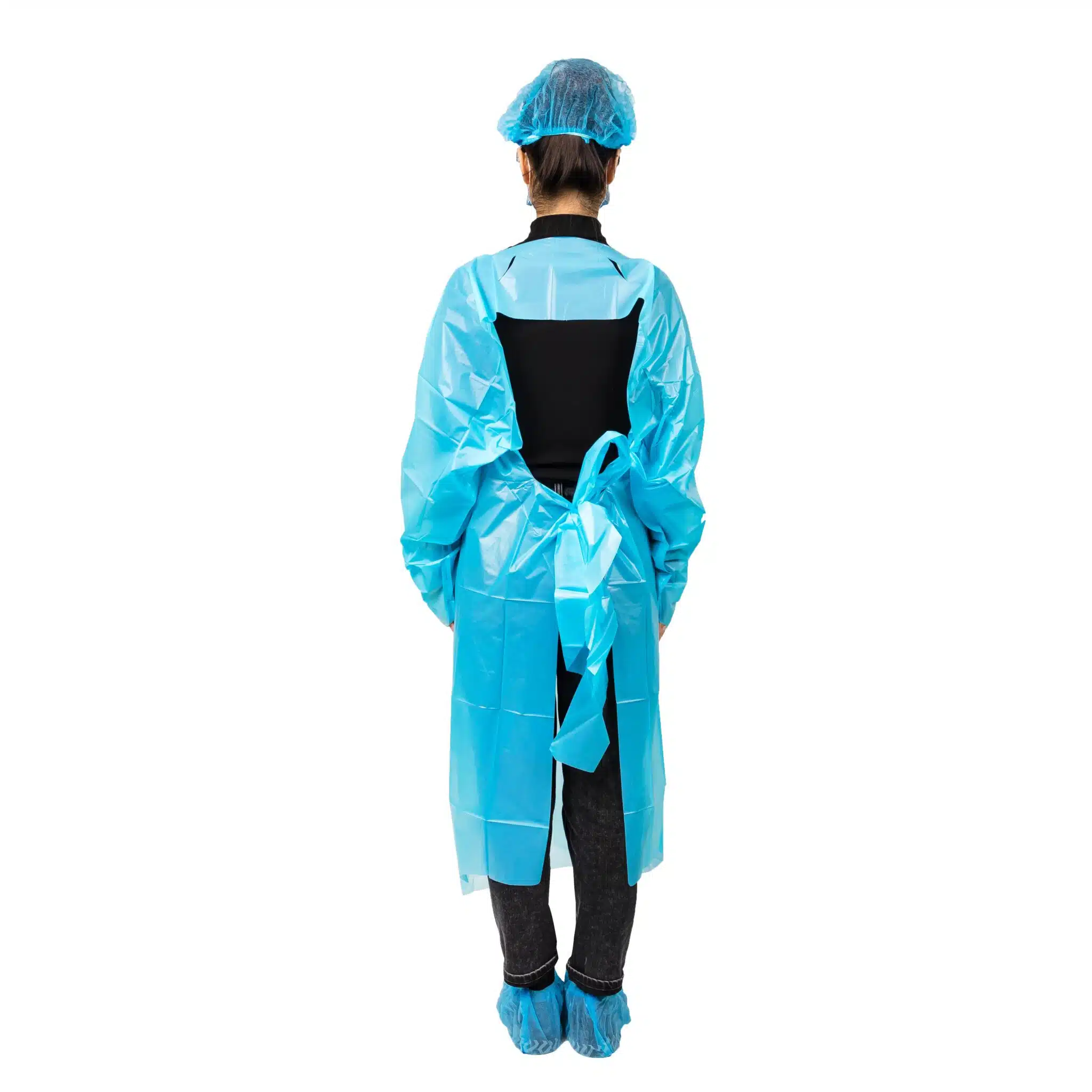 Blue plastic isolation gowns, fluid resistant PE gowns - รูปภาพ 2