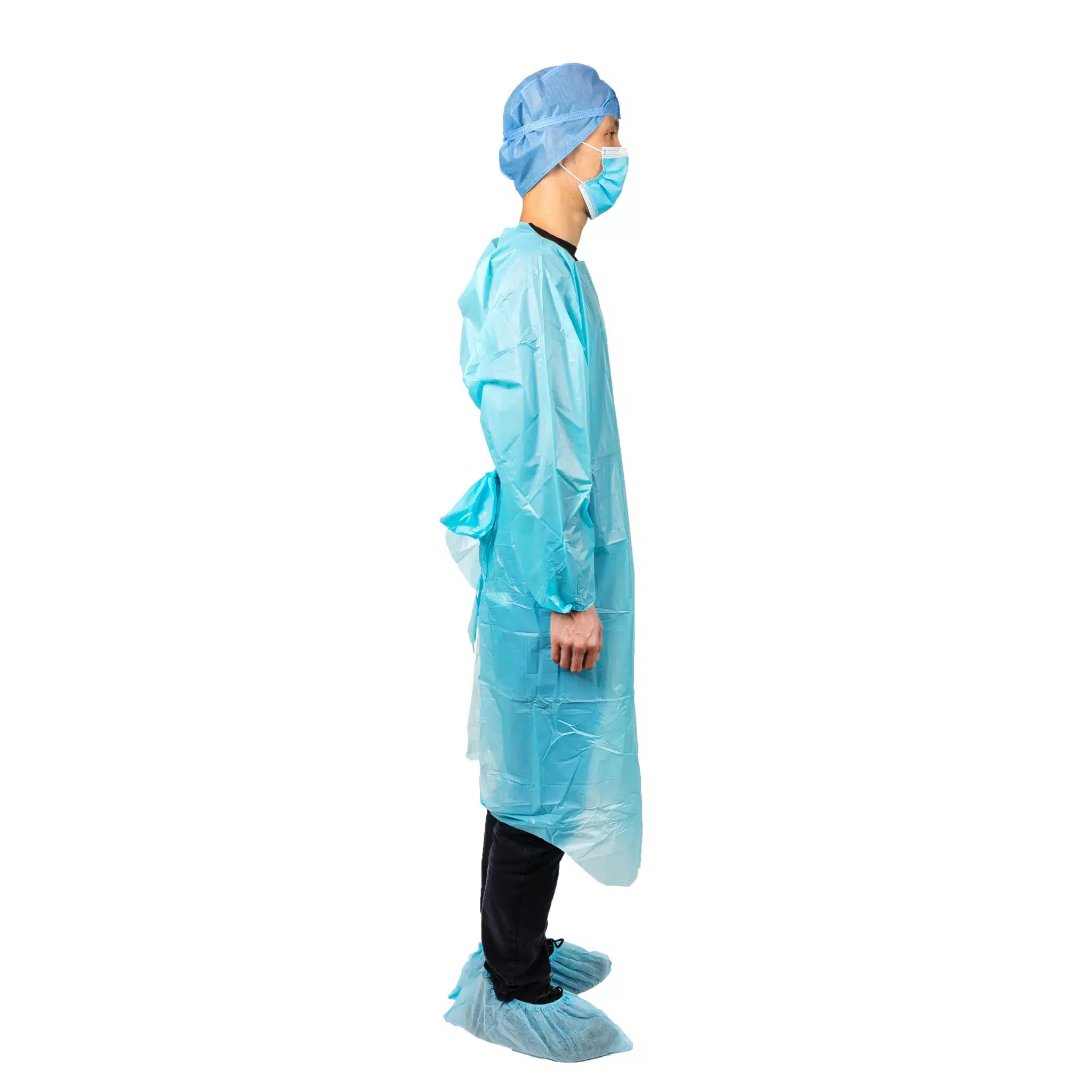 Disposable plastic CPE isolation gown with elastic cuffs - 画像 (3)