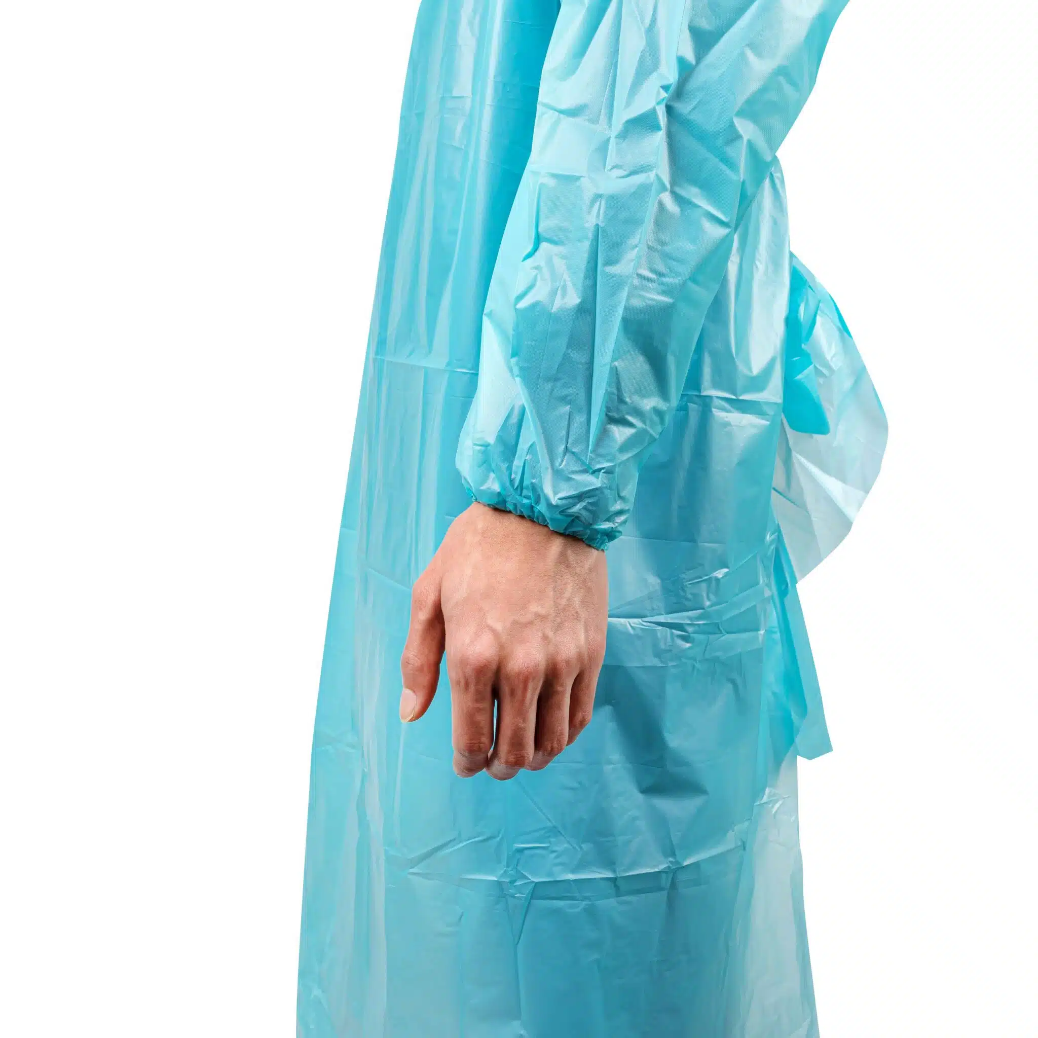 Disposable plastic CPE isolation gown with elastic cuffs - 画像 (2)