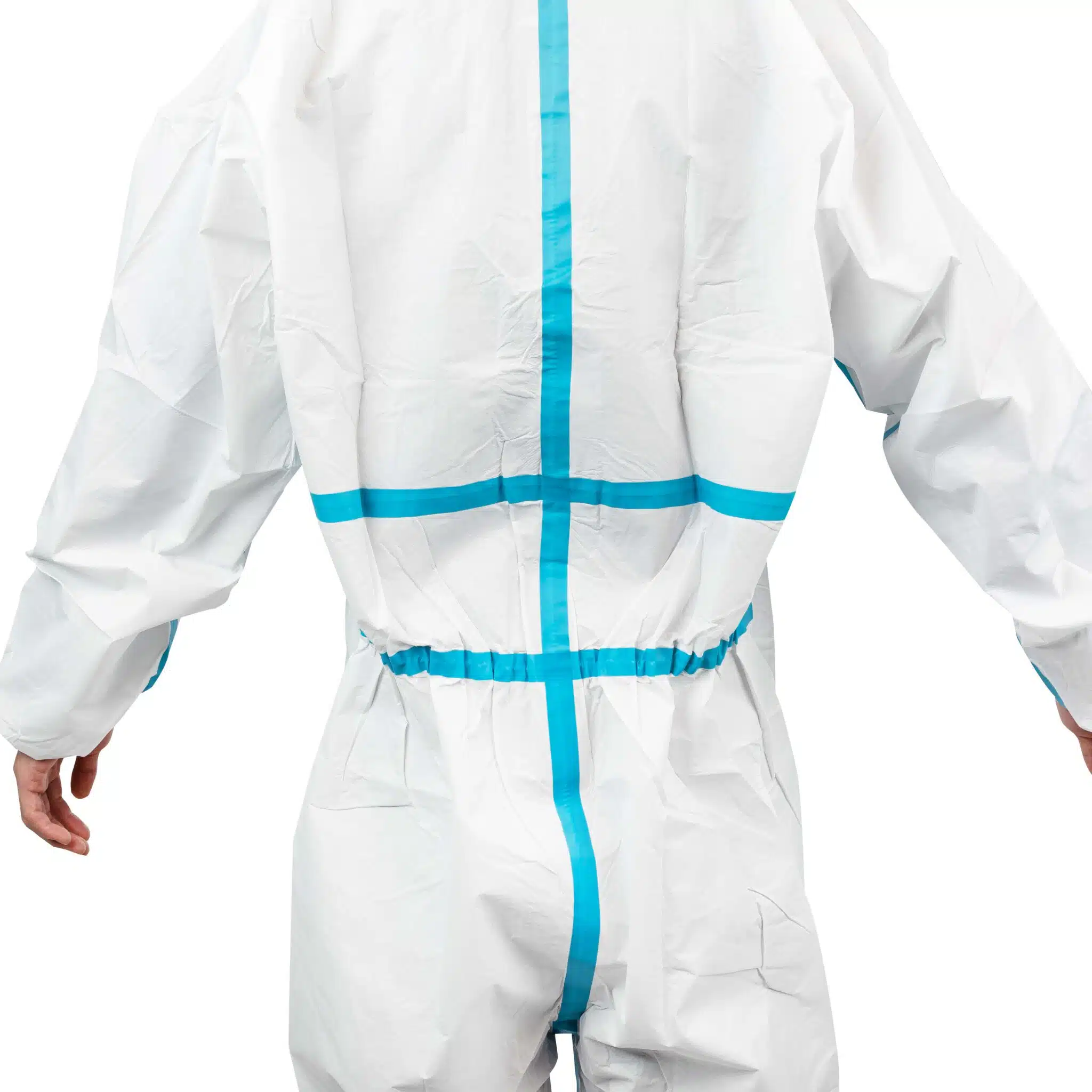 Disposable medical coverall with blue tapes - Imagem 4
