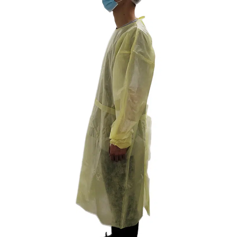 yellow disposable SMS isolation gowns with thumb loops - รูปภาพ 2
