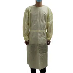 엄지 고리가 있는 노란색 일회용 SMS 격리 가운