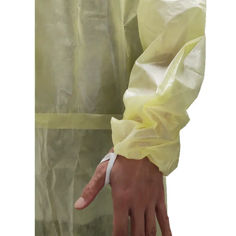 yellow disposable SMS isolation gowns with thumb loops - รูปภาพ 4