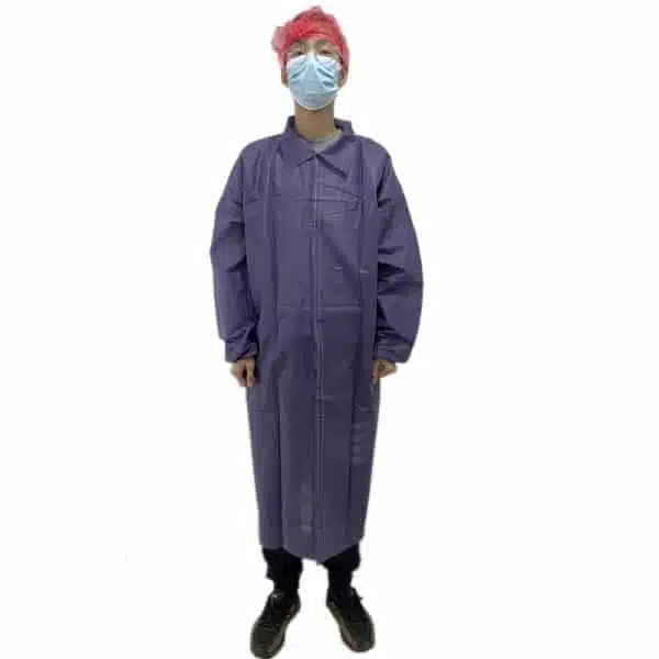 Bata descartável não tecida azul-marinho para visitantes de laboratório