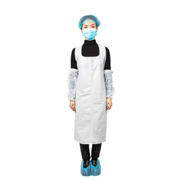 White/blue/black plastic aprons disposable