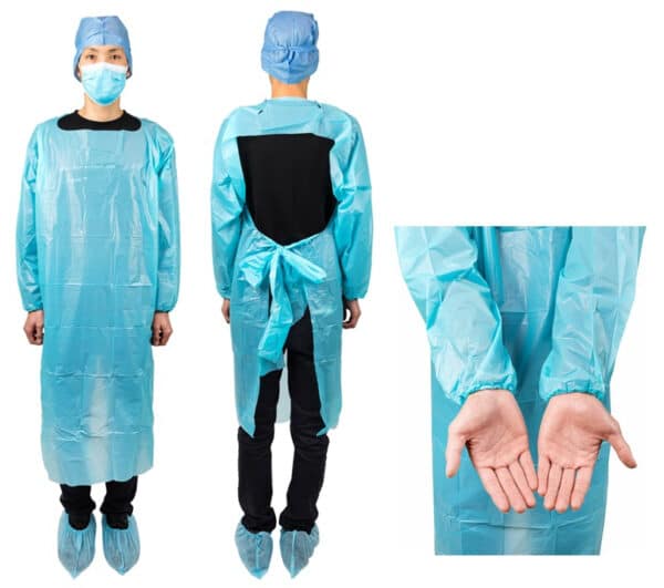 Blue plastic isolation gowns, fluid resistant PE gowns - Imagen 4