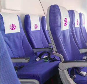 Empty airplane seats in a row