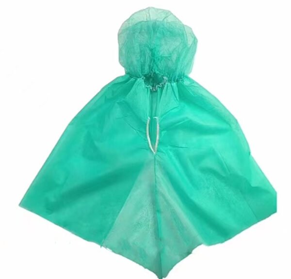 Green disposable poncho with hood