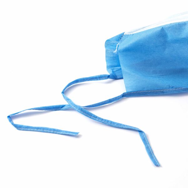 Blue disposable face mask with straps