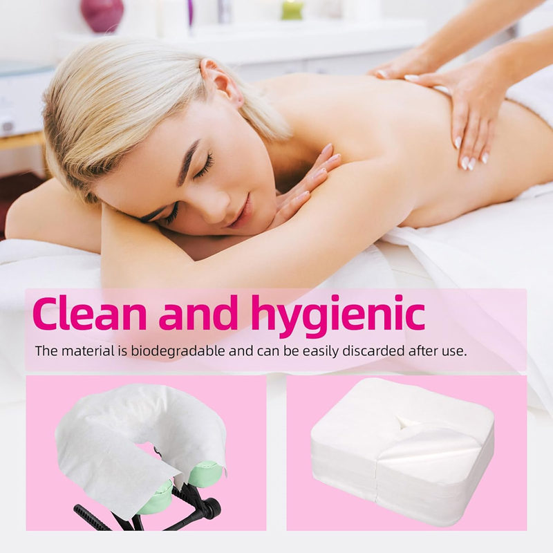 Woman receiving massage with biodegradable cover materials.
