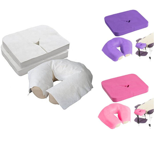 Colorful massage table face covers.