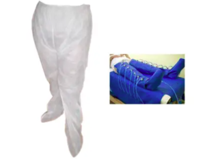 Pantalones de drenaje linfático e imagen de sesión de tratamiento.