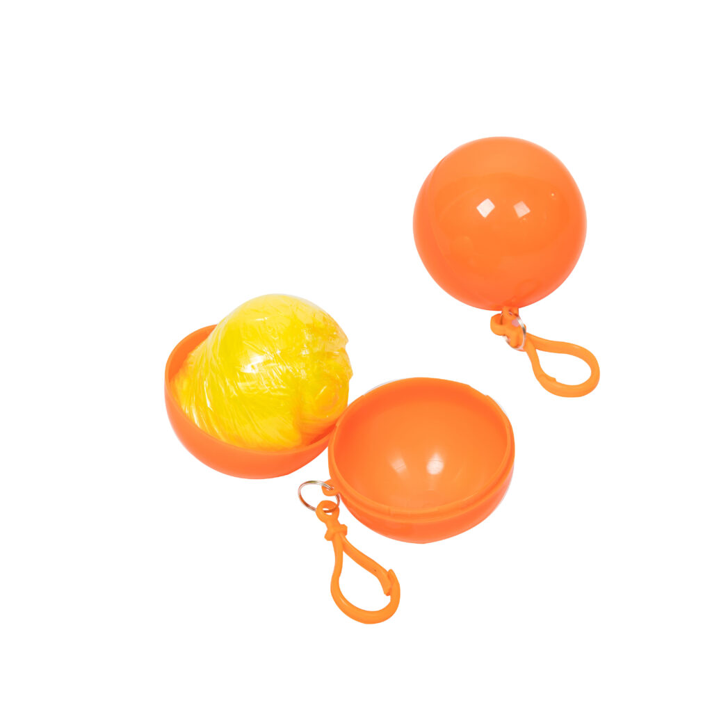 Orange umbrella capsule with hook attachment.