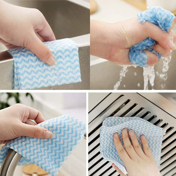 Cleaning with reusable kitchen cloths.