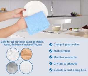 Multi-purpose blue cloth for cleaning various surfaces.