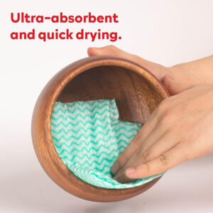 Ultra-absorbent cloth in wooden bowl.