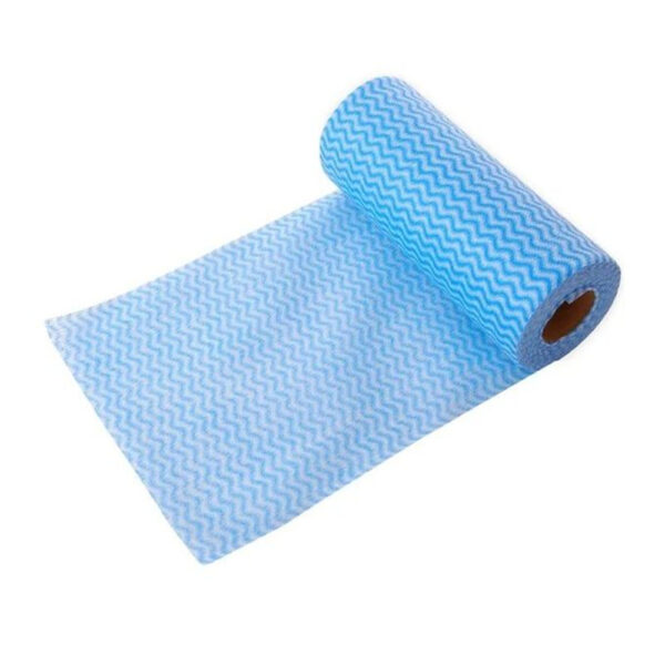 Blue roll of cleaning cloth on white background.