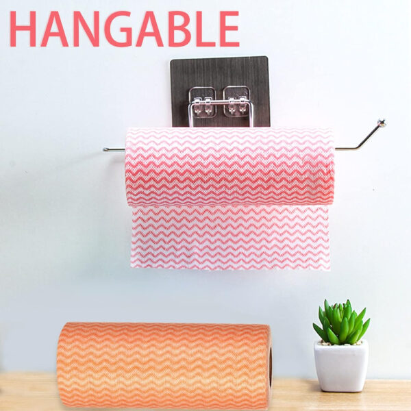 Hangable paper towels with pink chevron pattern.