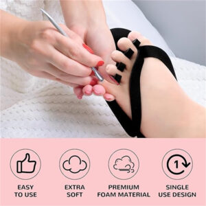 Person doing pedicure using foam toe separators.