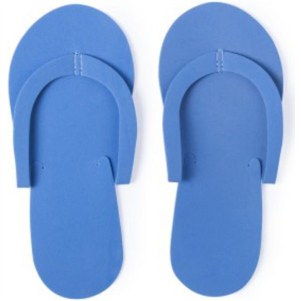 Blue disposable spa slippers pair top view.