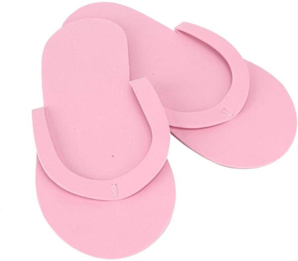 Pair of pink foam sandals.