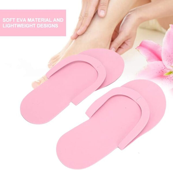 Pink lightweight EVA flip-flops with flower background.