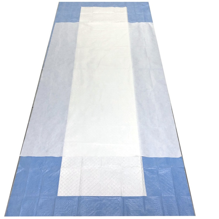 Disposable medical bed sheet with blue border
