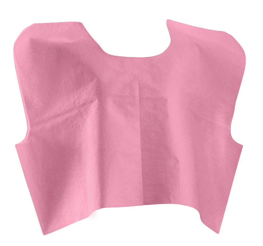 Pink dental bib on white background.