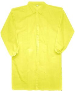 Bright yellow disposable lab coat with long sleeves.