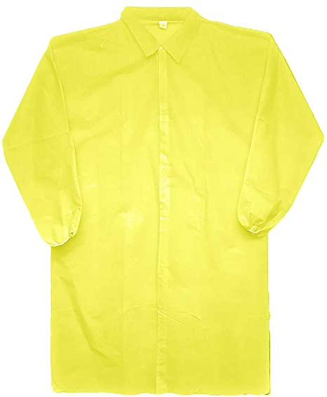 Bright yellow disposable lab coat with long sleeves.