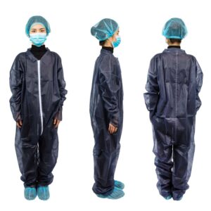 Person in protective medical gear, three angles